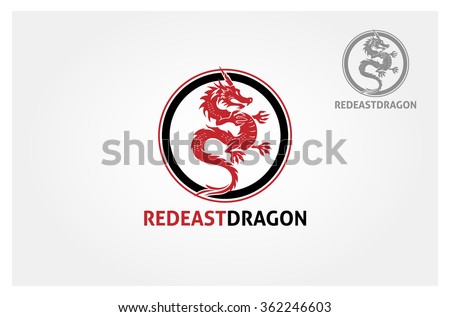 Red east Dragon Vector Logo Template. Vector illustration of stylized red dragon logo.