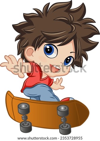 Funny Chibi Boy On Skate. Vector Illustration Cartoon Character Anime