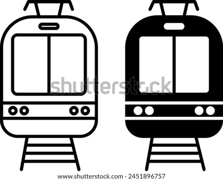 Tram icons. Black and White Vector Light Rail Icons. Front view