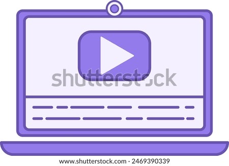 Colored Subtitle Icon. Vector Icon. Laptop, Play Button Video, and Text. Concept of Video Production and Social Networks