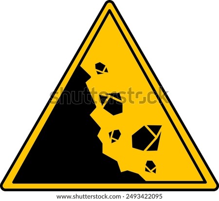 Yellow Sign Generic Caution. Vector Icon. Big Stones Falling from the Mountain. Danger Warning Sign