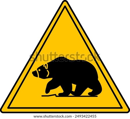 Yellow Bear Zone Sign. Vector Icon. Bears live in the Territory. Danger Warning Sign