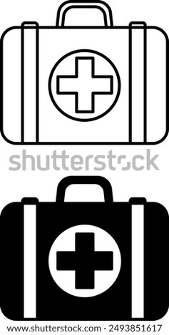 Medical kit icons. Black and White Vector Icons. Doctor's Medical Bag. Emergency First Aid Kit. Health and Medicine Concept