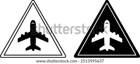 Signs Airport Area. Road Sign. Airplane Taking Off. Black and White Vector Icons