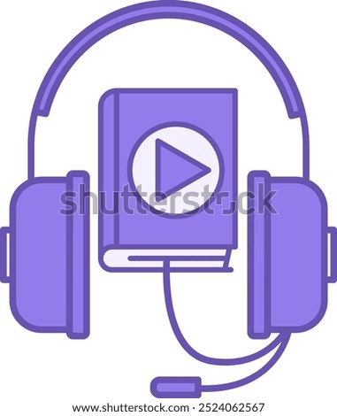 Colored Audio Book Icon. Vector Icon. Headphones with Microphone and Book with Play Icon. Online Book, E-Book. Online Education Concept