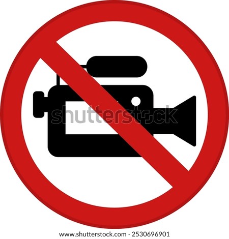 Red Sign Video Recording Or Streaming Not Allowed. Vector Icon. Prohibitory Round Sign. Do Not Use a Video Camera