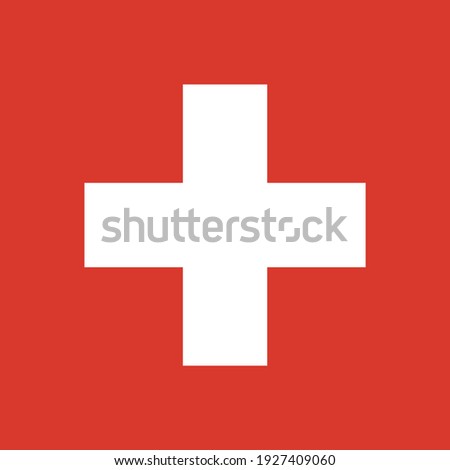 Flat vector flag of the Swiss Confederation (Switzerland). The aspect ratio of the flag is 1:1. A red square canvas with a white cross in the middle.