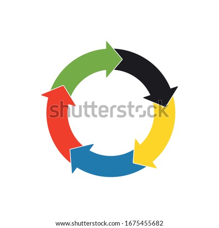 Five continents. Concept. Arrows in a circle. Vector color icon isolated on white background.