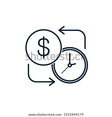 Dollar sign and clock. The concept of transforming time into money,investment . Vector icon isolated on white background. 