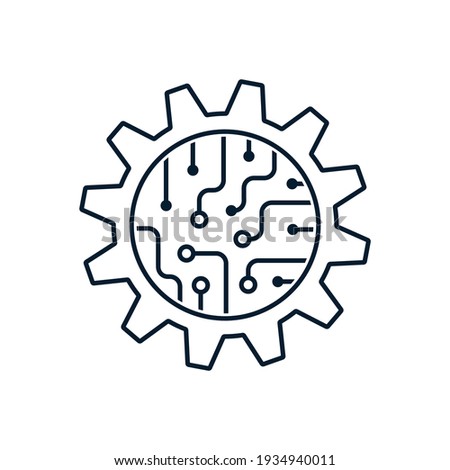 Gear, microcircuit. The concept of implementing systems for software automation of processes. Vector icon isolated on white background.