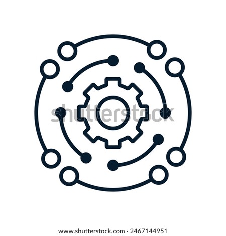 Automatic complex systems of control and management of technological processes. Vector linear icon on a white background.