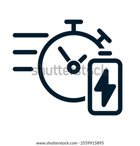 Watch, battery, lightning. Fast charging concept. Vector linear icon isolated on white background.