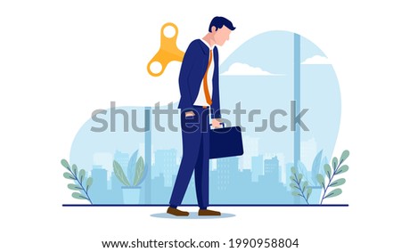 Businessman feeling useless - Man walking like a wind up puppet alone, being a slave to corporate business. Vector illustration with white background.