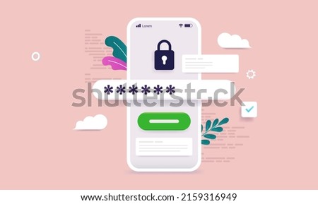 Password login on smartphone - Phone screen with lock and field to insert password. Vector illustration