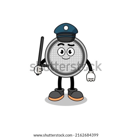 Cartoon Illustration of button cell police , character design