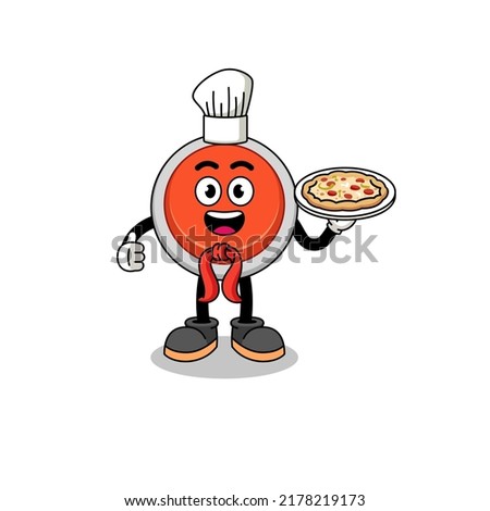 Illustration of emergency button as an italian chef , character design