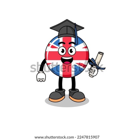 united kingdom flag mascot with graduation pose , character design