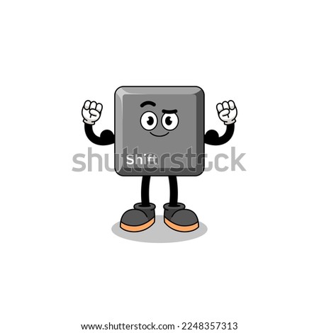 Mascot cartoon of keyboard shift key posing with muscle , character design