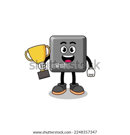 Cartoon mascot of keyboard shift key holding a trophy , character design
