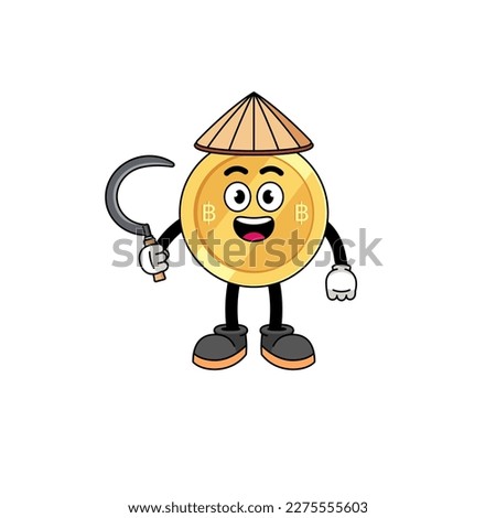 Illustration of thai baht as an asian farmer , character design