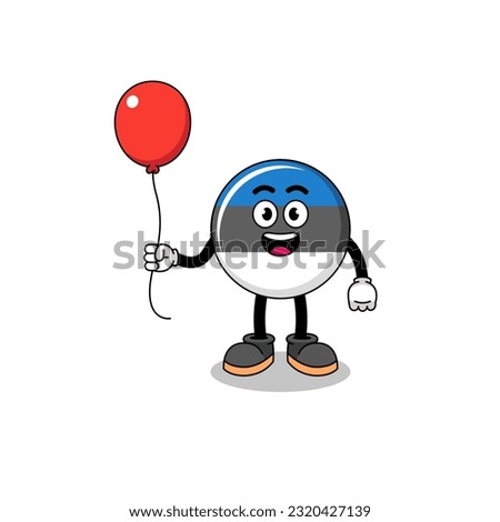 Cartoon of estonia flag holding a balloon , character design