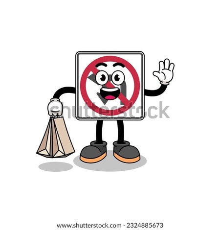 Cartoon of no left or U turn road sign shopping , character design
