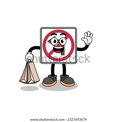 Cartoon of no left turn road sign shopping , character design