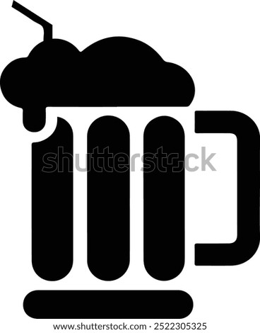 Dark beer mug with overflowing foam, isolated on a white background. 