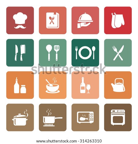 Set of Cooking icon. Kitchen icon. White icons. Vector. Illustration. EPS10