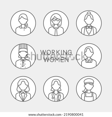 Working women icon set drawn with simple line drawings