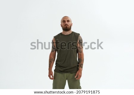 Similar – Image, Stock Photo Bald cool man in pedestrian bridge portrait