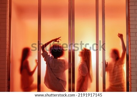 Similar – Image, Stock Photo Woman behind window in building near trees