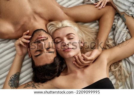 Similar – Image, Stock Photo Crop multiracial couple touching index fingers