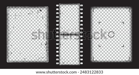 Video camera and camera roll viewfinder overlay. Camera and binocular frame vector template. Black lines on transparent background. 