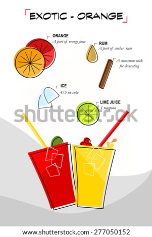 Exotic orange cocktail drawn recipe