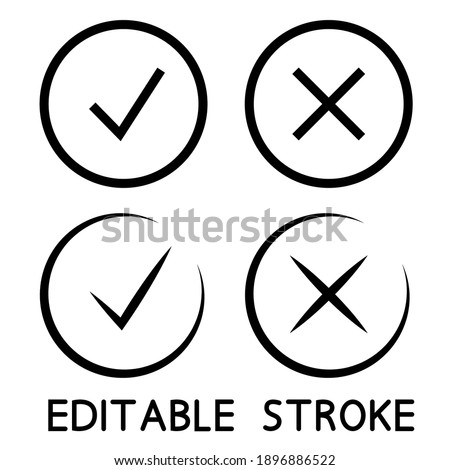 Check mark icons in black color. Thin line. Symbols of approving and declining. Outline symbols. Check mark icons. Editable stroke. Vector illustration isolated on white background ストックフォト © 