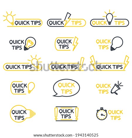 Quick tips, helpful tricks, tooltip, hint for website. Tricks quick tip solution logos helpful advice text shapes. Vector icon of solution, advice. Helpful idea, solution. Editable stroke. Vector