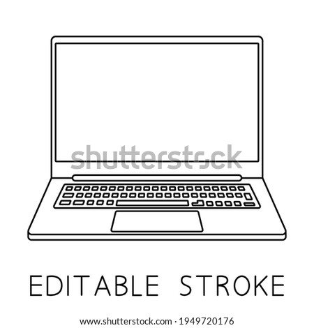 Laptop icon. Thin frame notebook or ultrabook. Simple flat symbol of laptop computer. Perfect black outline pictogram icon with empty monitor. Editable stroke. Vector