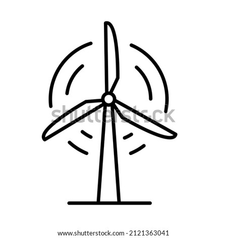Wind power plant. Wind turbine. Sustainable and alternative energy. Renewable and clean energy. Editable stroke. Vector