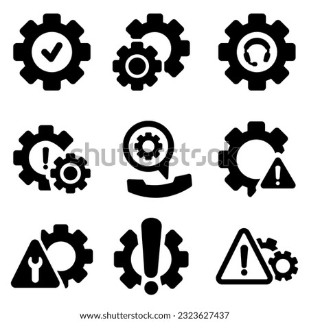 Technical mistake symbol. Program settings issue. Device configuration problem. Icon set. Vector