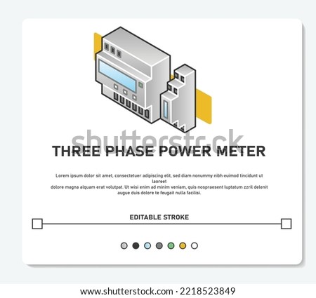 Three Phase Energy Power Meter Branch Feeder Monitoring Simple Vector Editable Stroke