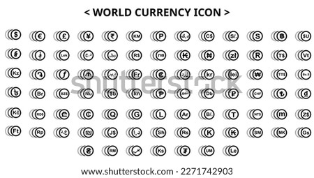 set of icons for currency symbol all countries in the world 