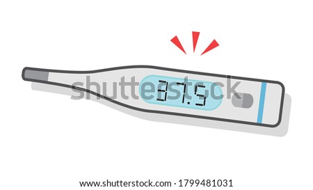 Color illustration of a thermometer, 37.5°C. Slight heat