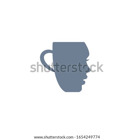 Minimalistic cup logo design concept with girl face silhouette and a mug. Coffee or tea shop, restaurant or store branding