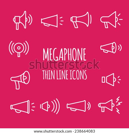 Megaphones thin line icons. 