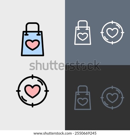 Shopping bag with an heart and love target group - clean and modern valentines day icon set.