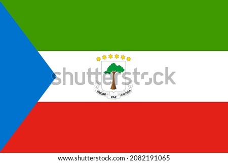 State Flag and Coat of Arms of Equatorial Guinea. National banner, business concept. Vector illustration