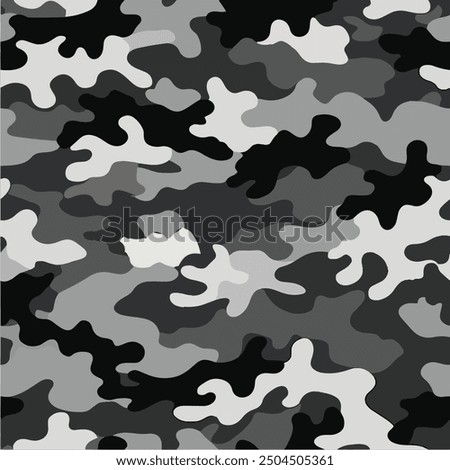 Vector illustration of a camouflage pattern using urban colors like charcoal grey, black, and concrete. 