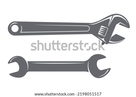 Wrench and adjustable wrench tool icon. Vector modern illustration