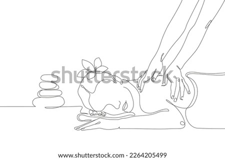 One line vector illustration for a spa salon. The master massages the back of the girl. Editable stroke